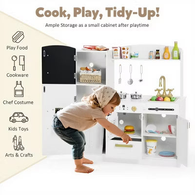 TODECARE Wooden Play Kitchen for Kids with Sink, Microwave, Ice Maker and Dishwasher, Gift for Boys and Girls Age 3+
