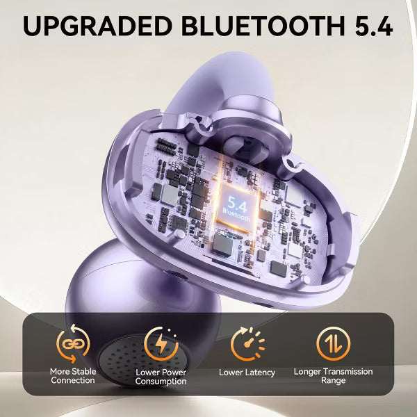 VEATOOL Clip-On Earbuds, Bluetooth 5.4 Bone Conduction, LED Display, ENC Noise Cancelling, IPX7 Waterproof, Lightweight for Small Ears & Glasses