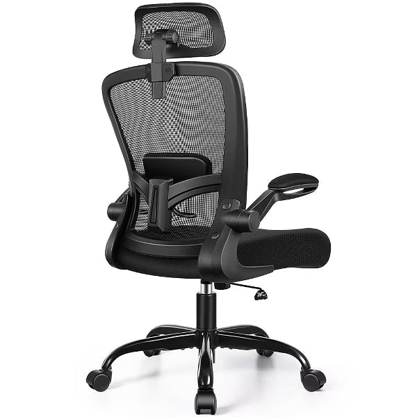 KERDOM Headrest Desk Chair with Adjustable Lumbar Support, Home Office Swivel Task Chair with High Back and Armrest, Black