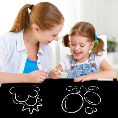 TODECARE 4 in 1 Kids Wooden Table and 2 Chairs Set with Double Bookcase and Blackboard, Gray
