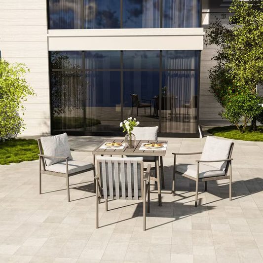 HAPPATIO Patio Outdoor Dining Set, Aluminum Patio Dining Set Includes 1 Outdoor Dining Table with Umbrella Hole and Dining Chairs for Lawn, Porch.