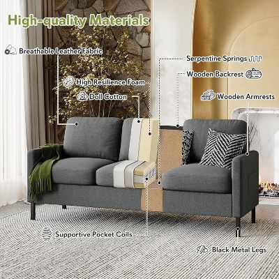 TYBOATLE 72" 3-Seater Sectional Sofa with USB Ports, Mid-Century Modern Couch for Small Spaces, Living Room, Bedroom, Apartment