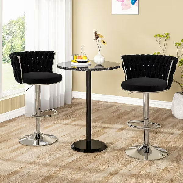 Hooseng Bar Stools Set of 2, Velvet Upholstered Bar Chairs with Black Metal Legs, Backs and Footrest Counter Height Bar Stools