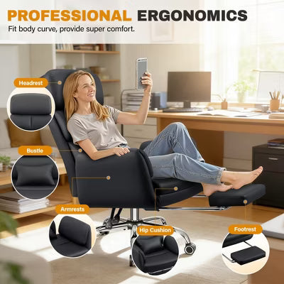 COOLHUT Big and Tall Executive Office Chair with Flip-Up Arms, Reclining Office Chair with Headrest, Adjustable Height, Black