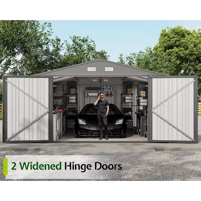 AMERLIFE 10.1x20.7x7.3 FT Heavy Duty Metal Carport, Car Canopy with Doors & Windows, All-Weather Shelter for Car, Truck, Boat, Dark Gray