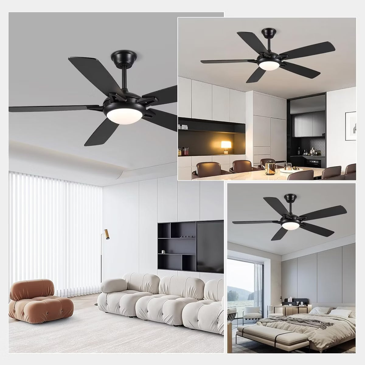 Kviflon 52 Inch Ceiling Fan with Light,Reversible DC Motor,Remote Control for Timer Setting,6 Speed Wind,for Bedroom,Kitchen,Outdoors