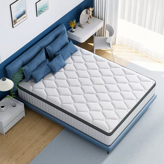 Swedrea Hybrid Mattress Cool Medium Firm Gel Memory Foam Pocket Spring, White