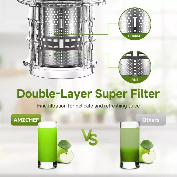 Masticating Juicer, 5.2-inch Feed Chute for Whole Fruits &Vegetables, Non-Clogging Slow Cold Press Juicer with Triple Strainers, Powerful 200W Motor