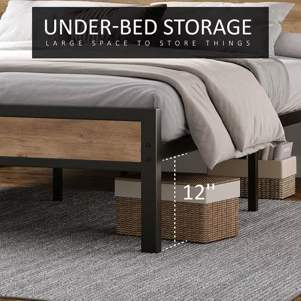 AMERLIFE Platform Bed Frame with Charging Station Storage Headboard, Noise-Free