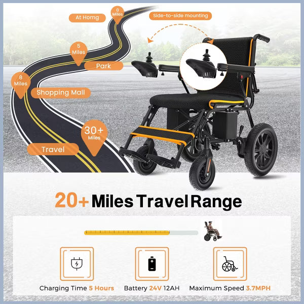 KERDOM Electric Wheelchairs for Adults, 500W Dual Motors Power Wheelchair, All Terrain Travel Motorized Wheelchairs for Seniors, Orange