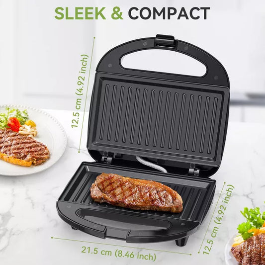 OSTBA 2-Slice Sandwich Maker with Non-Stick Grill Plates, Grilled Cheese function, Cool-Touch Handle, Indicator Lights, 750W, Compact & Easy to Clean
