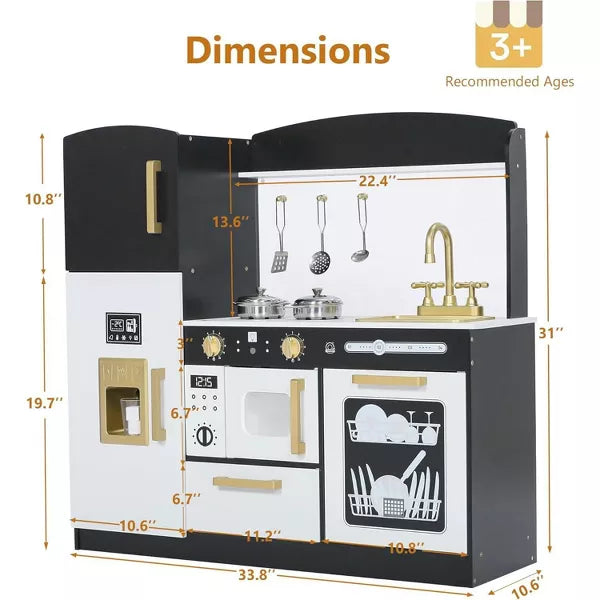 Wooden Play Kitchen Set for Kids with Ice Maker, Sink, Microwave, Dishwasher & Accessories – Educational Role Play Toy for Toddlers Ages 3+