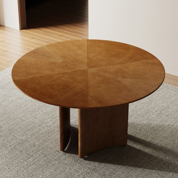 Luck Live Mid-Century Modern 59" Round Dining Table, Wood Veneer Starburst Top, Contemporary Pedestal Base Dining Room Table