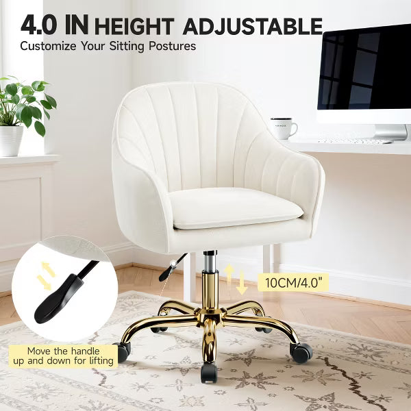 KERDOM Velvet Desk Chair for Home Office, Soft Height Adjustable 360 Swivel Computer Chair, Beige