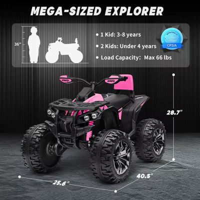 JOYRACER 24V Kids Ride-On ATV, 2-Seater 4-Wheeler Quad Electric Powerful Car w/ 800W Motor, Remote, High/Low Speed, Bluetooth/MP3 & LED for Big Kids