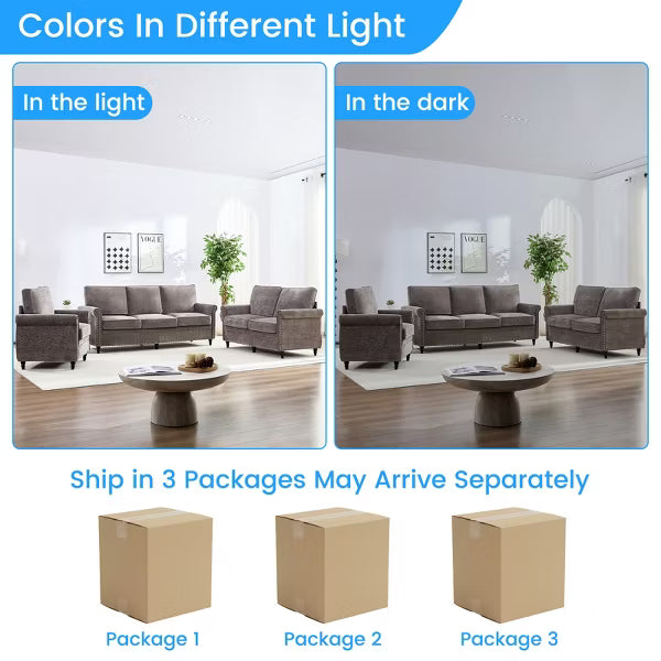 Mjkone 3 Piece Chenille Living Room Sofa Set,Modern 3-Seater Sofa Couch&Loveseat Sofa&Single Sofa Armchair Set,Unique Riveted Look