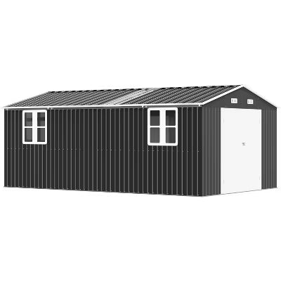 AMERLIFE Steel Storage Shed with 4-Pane Windows, Hinged Double Doors, Dark Grey/White
