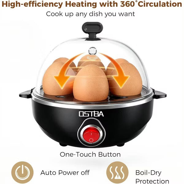 7-Egg Rapid Electric Cooker with Overheat Protection, Easy-Clean Boiler & Poacher for Hard, Soft & Medium Eggs