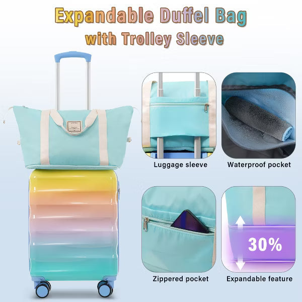20" Carry-on Luggage with Cup Holder Lightweight Glossy Hardshell Suitcases with Spinner Wheels, TSA Lock, Airline Approved, 2 Piece Set