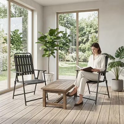 Charcoal Slate 2-Piece Folding Patio Chair Set – Outdoor, Foldable, 350lb Capacity