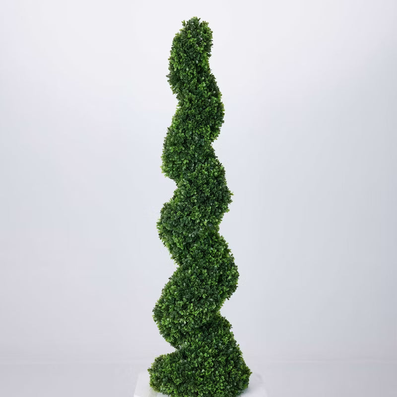 Dr.Planzen 4-ft Artificial Spiral Topiary Tree - Faux Boxwood Outdoor Plants with Ground Stake - UV Resistant Front Porch Decor Fake Trees