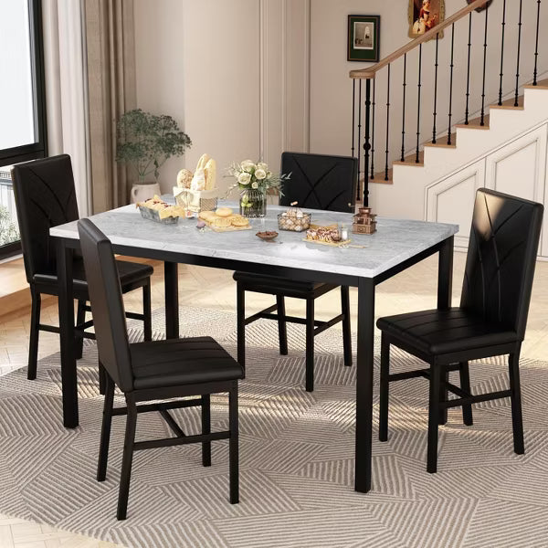 Hooseng Dining Table Set for 4,Faux Marble Small Dining Room Table Set for 4, Modern 5 Piece Dining Table Set for Kitchen and Dining,
