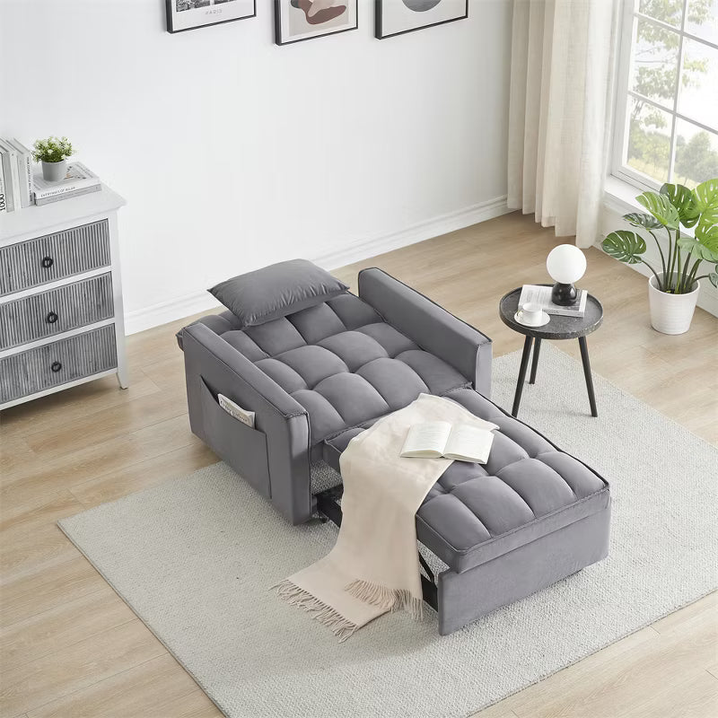 ELJGET 3 in 1 Convertible Soft Cushion Sofa Pull Bed for Single, Adjustable Sleeper Chair Bed for Office, Living Room, Gray