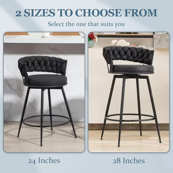 DYHOME 24 inch Bar Stools Set of 3, Modern Counter Height Bar Stools, 360 Swivel Suede Fabric Stool Chairs with Woven Back and Footrest