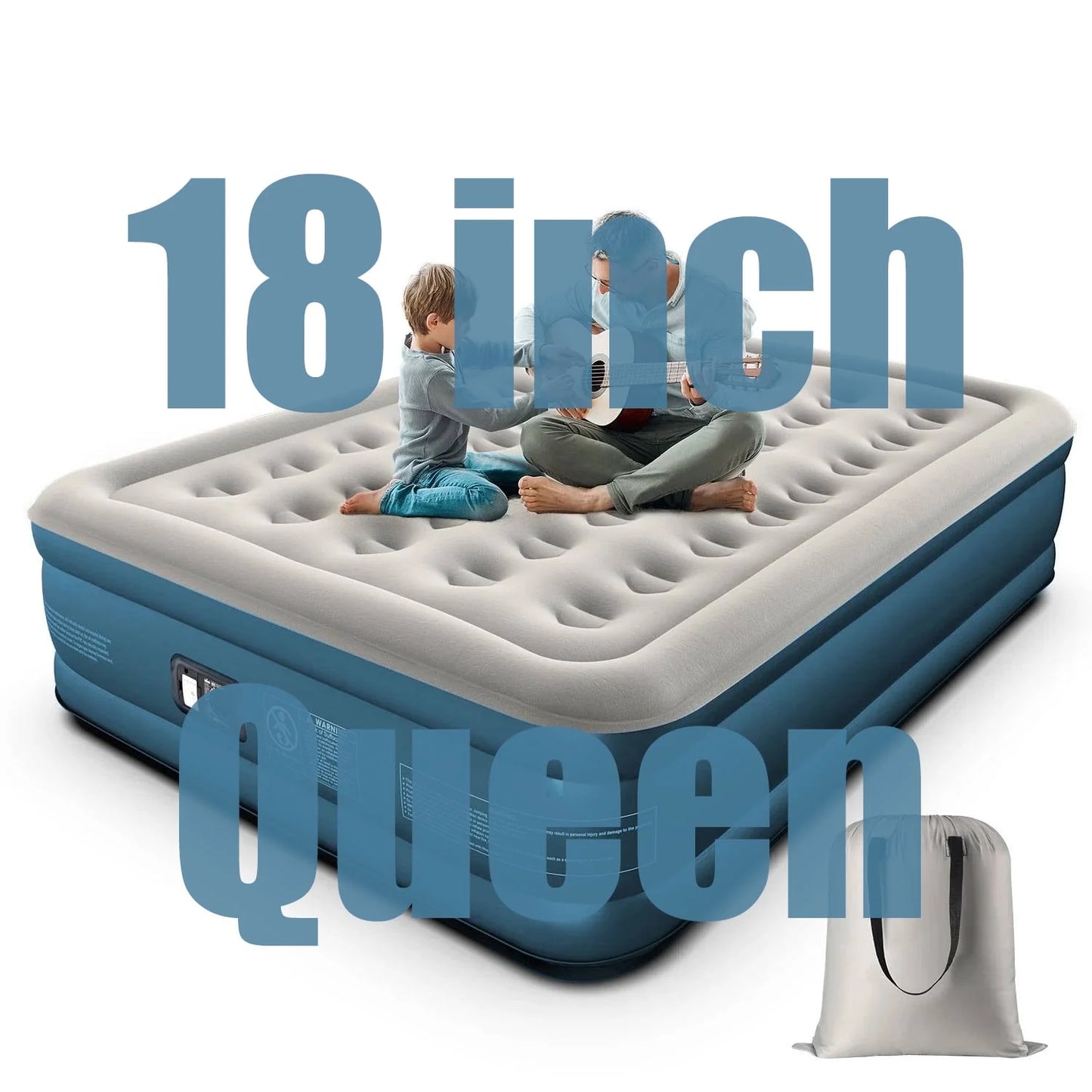 GVDV 18 Queen Air Mattress with Built in Pump, Raised Inflatable Air Bed for Guests Home, Comfortable Blow up Mattress, Upgraded 4 Chamber Design, Supports up to 660 lbs