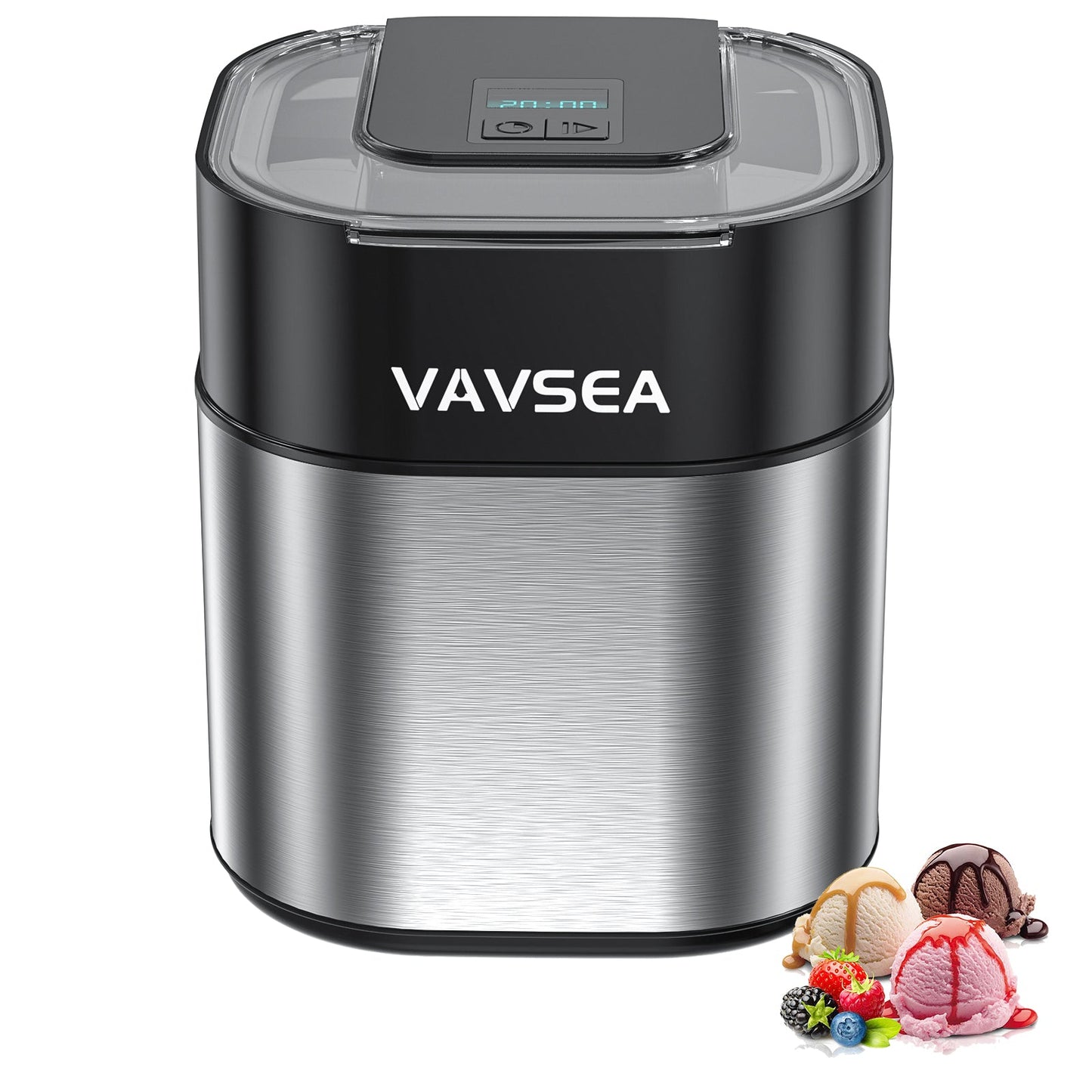 Ice Cream Maker with Three Modes, Frozen Yogurt Machine with LCD Screen & Timer, 1.6 Qt Double Insulated Freezer Bowl, Sorbet Maker, Stainless Steel