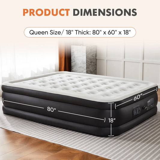 edx 18" Queen Size Air Mattress Bed with Built- in Pump Blow Up Mattresses for Camping, Indoor Colchon, Guests Air Bed