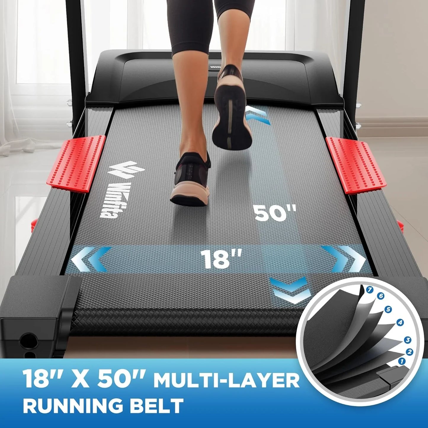 Winfita Treadmill 300 lb Weight Capacity with Adjustable Incline Electric Folding Treadmills for Home, 3.25HP 8MPH Max Speed Bluetooth APP Heart Rate Sensor for Running Walking Exercise, 64 Programs