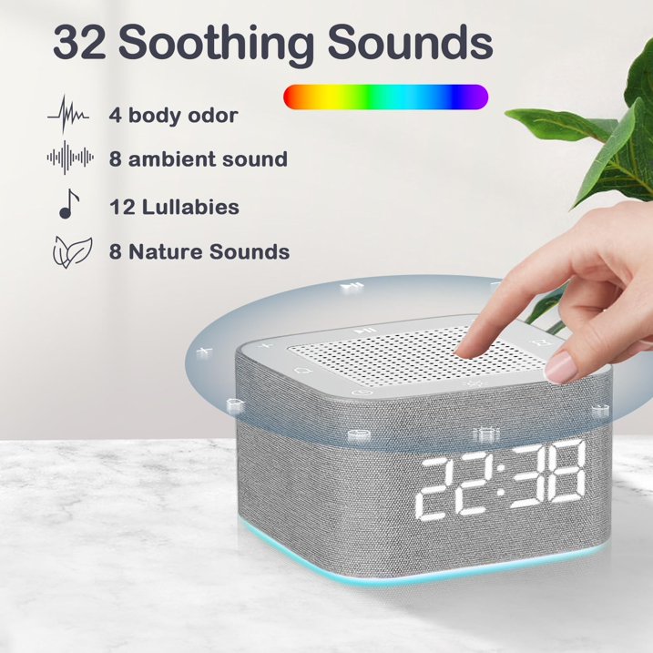 FETERVIC 4 in1 White Noise Sound Machine with 32 Sounds Alarm Clock Night Light, Alarm Clocks for Bedrooms with Wireless Speaker, App Control, Dimmable Clock, Noise Machine for Baby, Kids, Adult