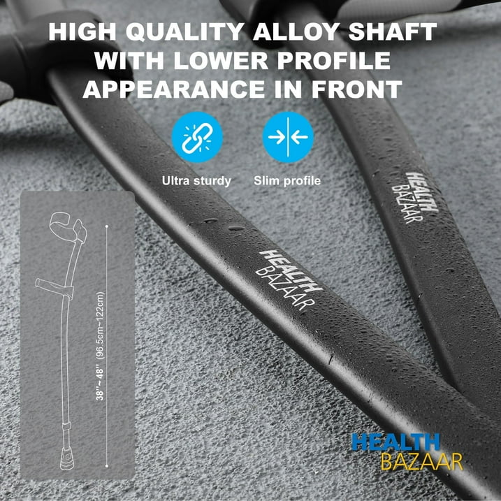 HEALTHBAZAAR Adult Forearm Crutches with Ergonomic Handles,Continuous Height Adjustment,All Terrain Tip Non Slip Base,Magnetic Handle