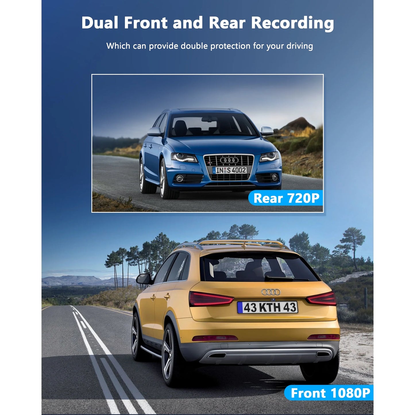 TOGUARD Dash Cam Front and Rear 1080P Full HD Car Camera,2.45 inch Dash Camera with 64GB SD Card, Super Night Vision, Parking Mode, G-Sensor, Loop Recording, WDR