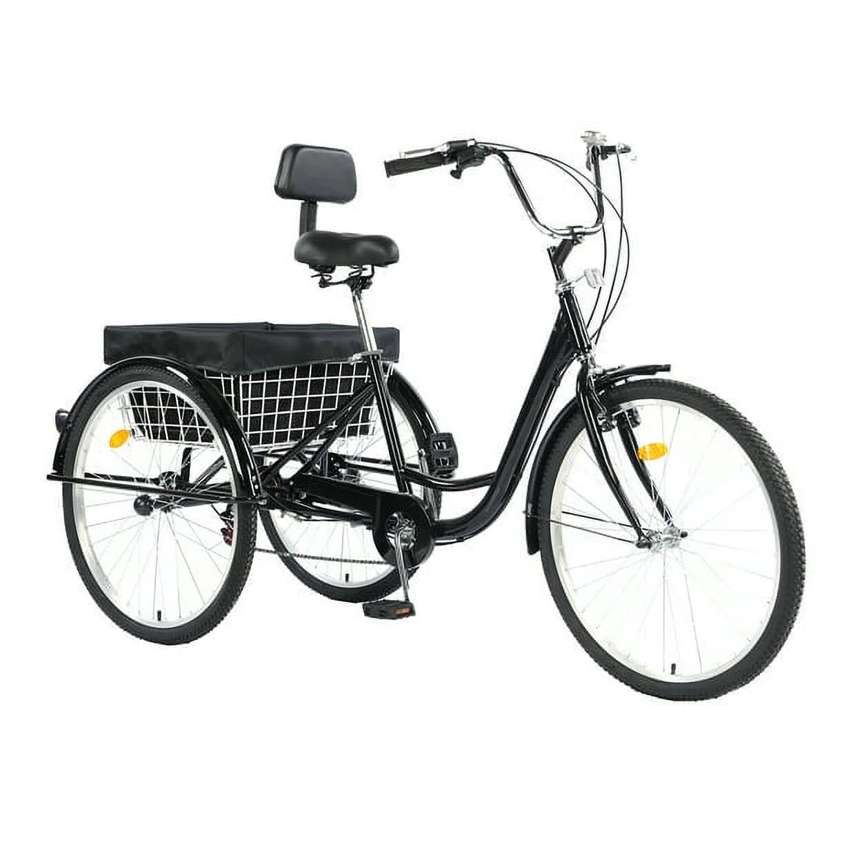 PRIJESSE 26inch Adults Tricycle 7-Speed w/ Basket Three Wheel Bike for Until 95 (Black)