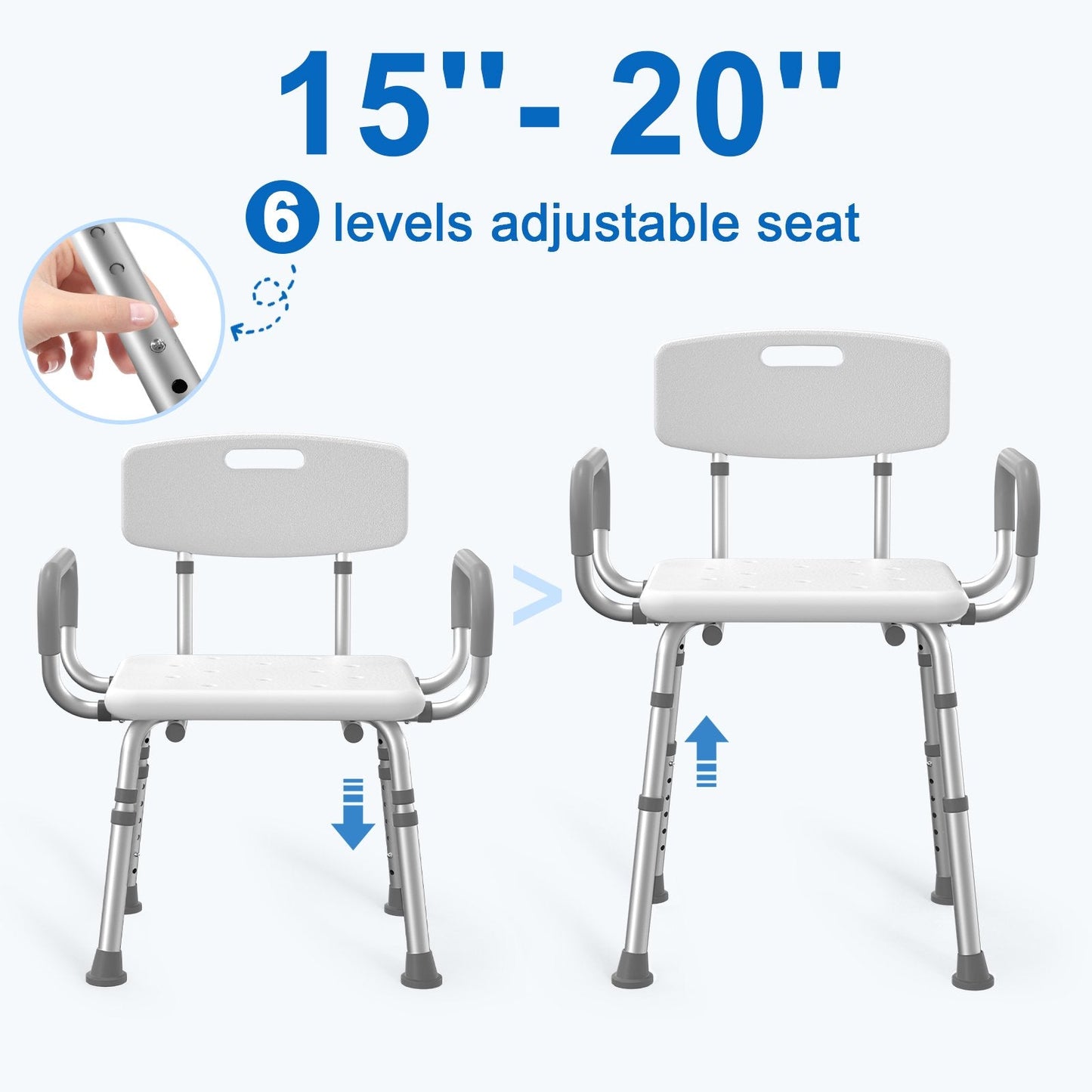 ZOTO Shower chair, safe bathtub seat with armrests and backrest, height adjustable, suitable for seniors, adults, Handicap and disabled,VSHC20