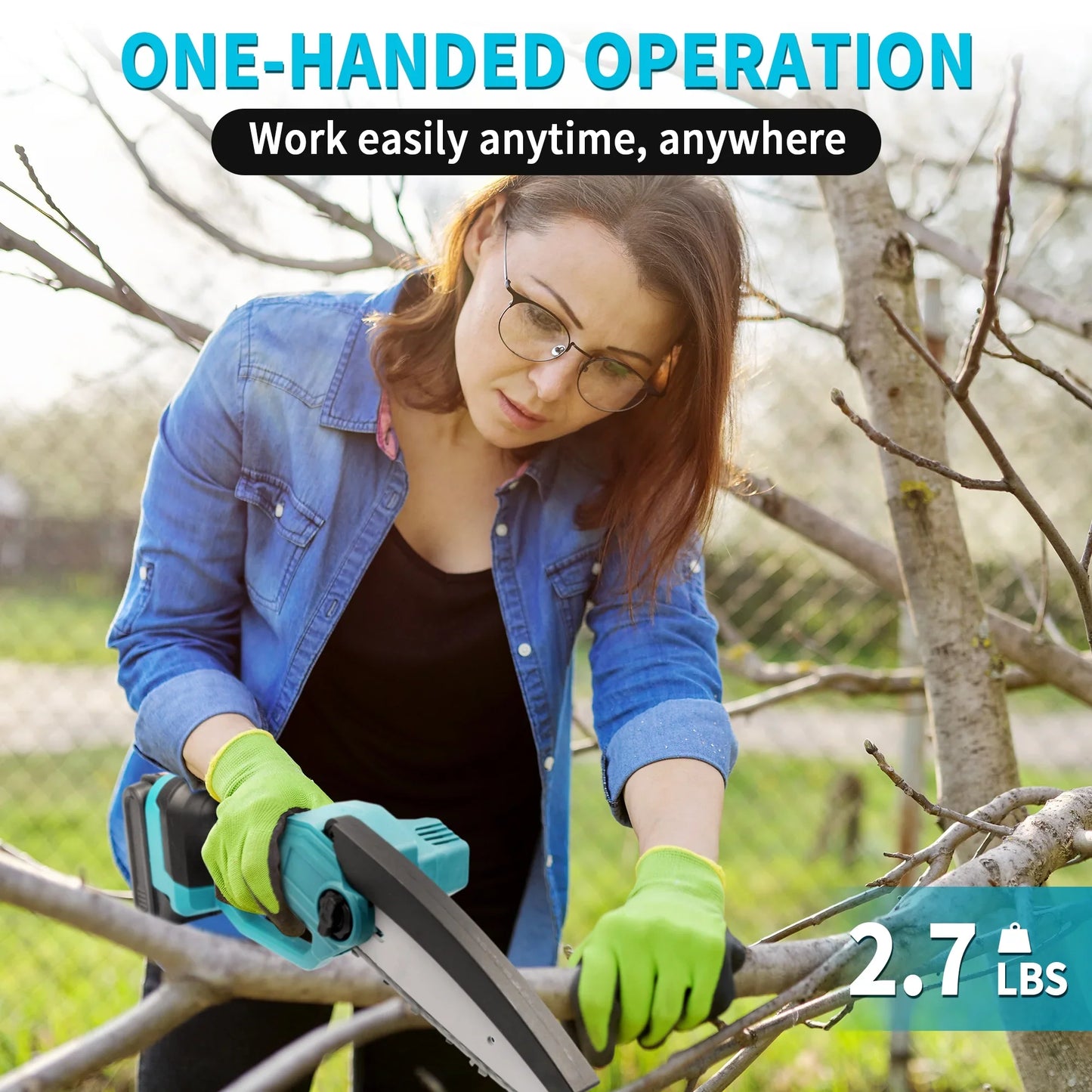 Tidymend Mini Chainsaw 6 Inch, 21 V Battery Powered Electric Chain Saw, Cordless Chainsaw with 2 Batteries 2 Chains Charger