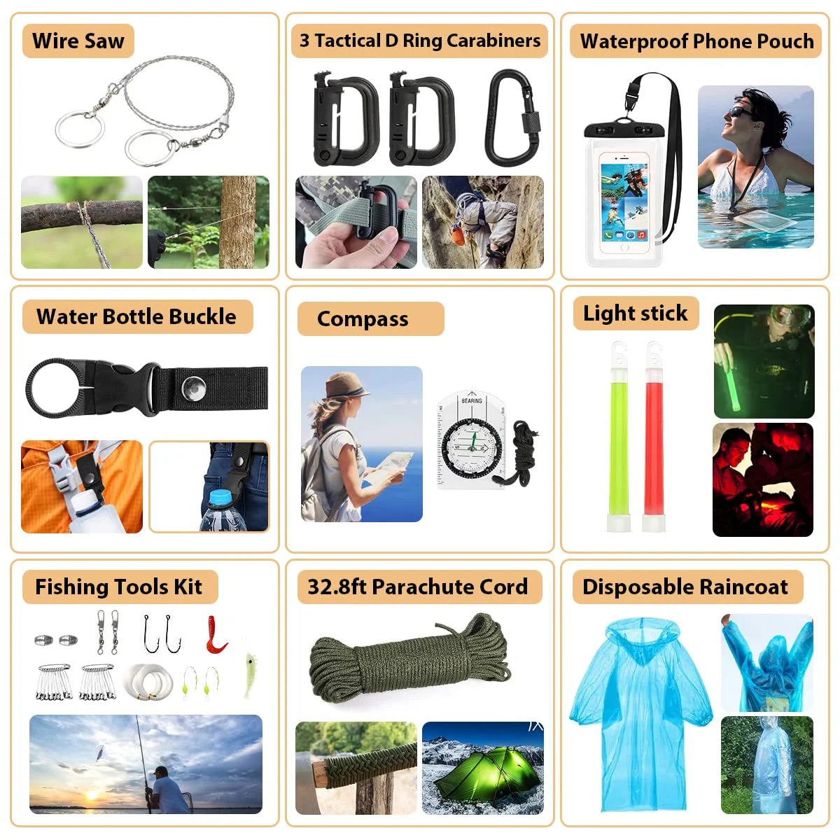 KAQINU Survival Kit 250 Pcs with Molle System Compatible Bag,Emergency Tent,Flashlight and more Great Gift for Men Camping Outdoor Adventures
