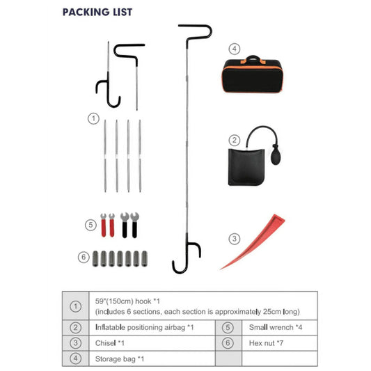 KROAK Professional Emergency Car Tools Set, Oval handle Red warping piece set wedge air bag wrench combination tool,59 inch Wheel Puller