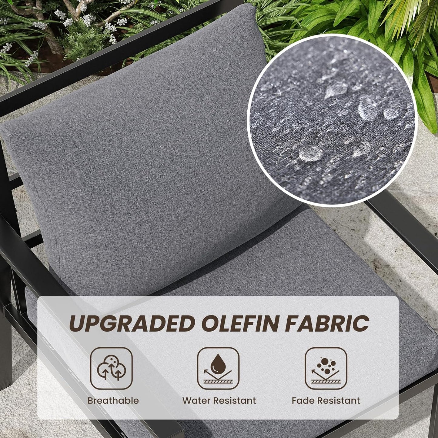 Farini Outdoor conversation sets, 4 Pieces Metal Patio Furniture Set with 2 Single Sofas, Loveseat & Coffee Table, for Garden, Backyard, Balcony (Dark Gray)