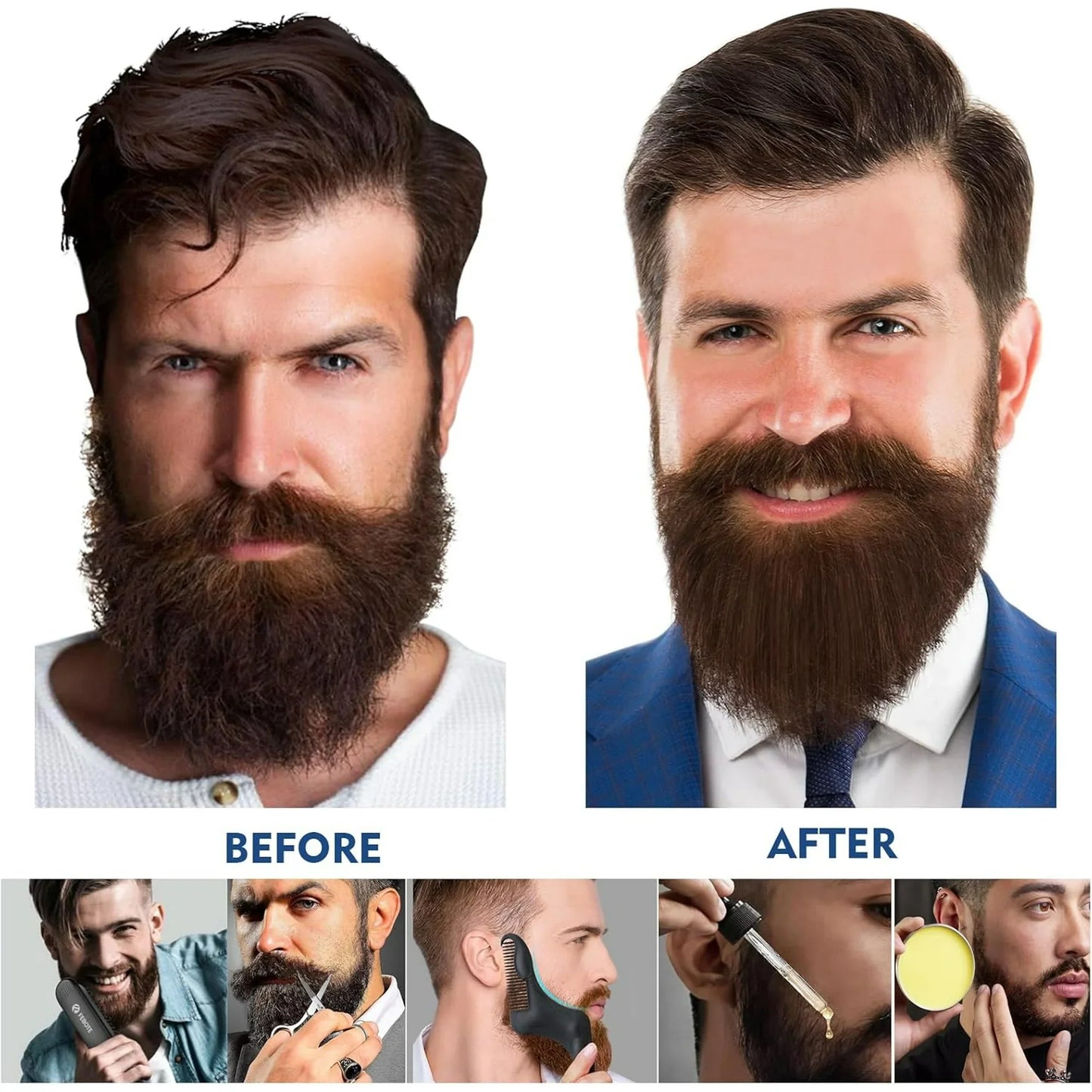 FEBOTE Beard Straightener Kit, Beard Growth Grooming Kit w/Beard Straightener, Beard Balm, Beard Growth Oil, Beard Styling Comb & Scissors, Unique Stocking Stuffer Gifts for Friend, Father & Him