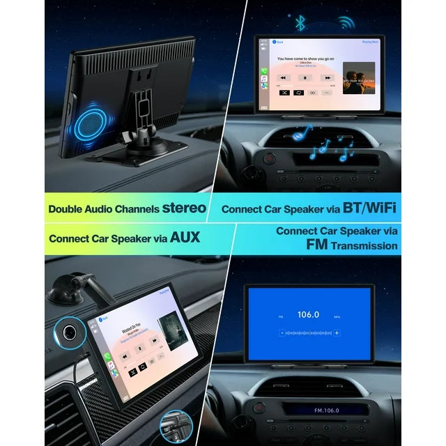Lamtto 9 inch Wireless Apple Carplay and Android Auto,Portable Touch Screen Car Stereo, with Bluetooth, FM, GPS Navigation, Siri, 1080P Backup Camera