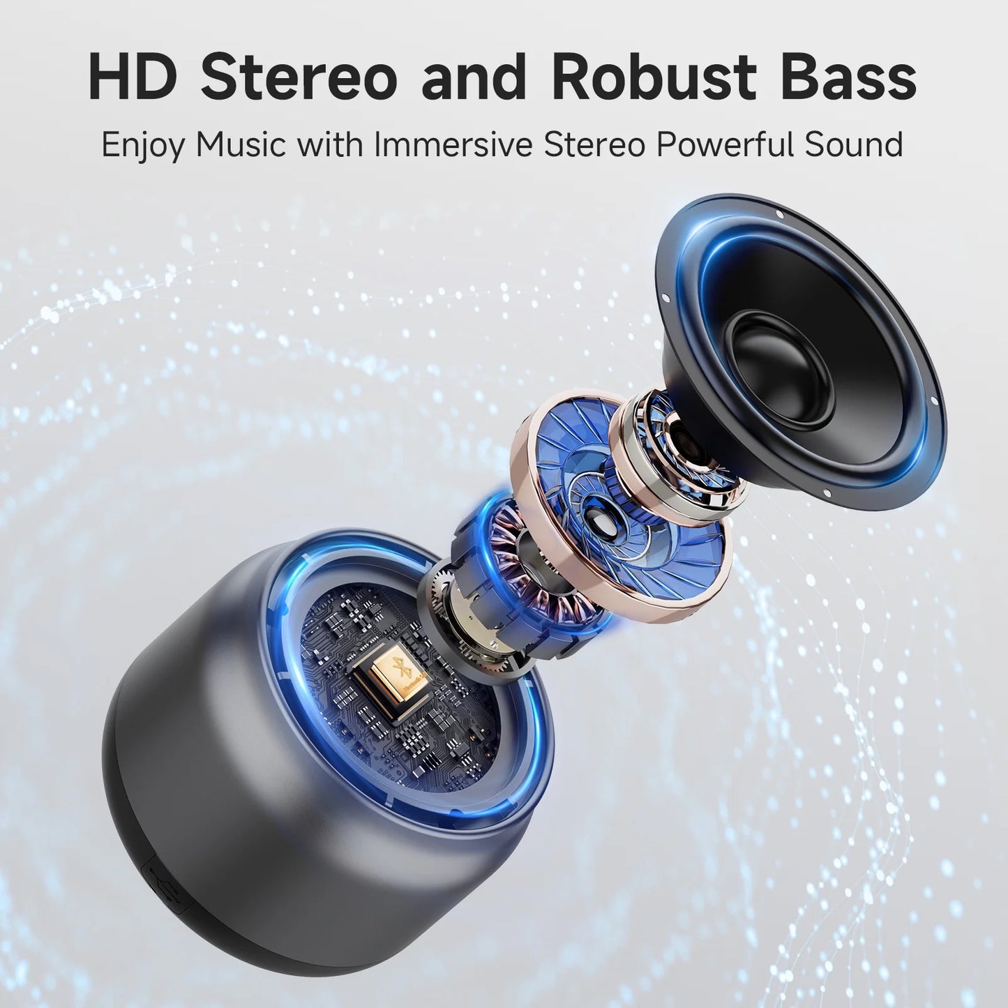 FanFun Bluetooth Speaker, Loud Stereo Sound Portable Speakers with Hand-free Calling, 15H Playtime Party Speaker for Indoor Outdoor, Gray