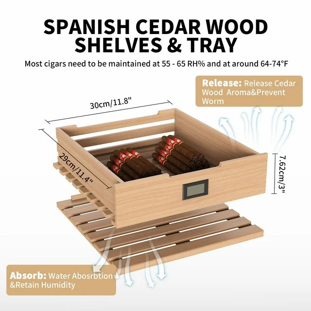 NEEDONE 48L 300 Counts Electric Cigar Humidor ,Cooling and Heating Temperature Control ,With Spanish Cedar Wood Shelves & Hygrometer,Father's Day Gift for Men