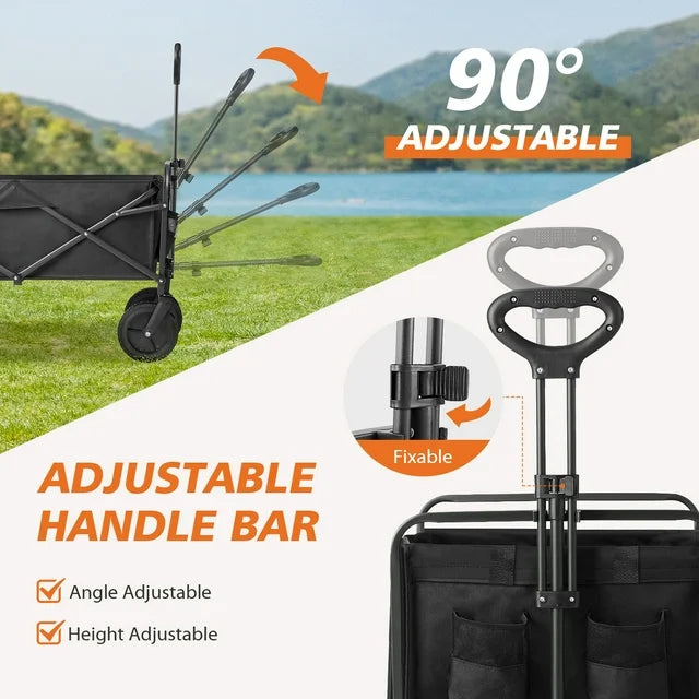 Collapsible Folding Wagon Cart, Camping & Shopping, Heavy Duty Utility Wagon with All-Terrain Wheels - Black(29.10*18.50*35.00inch)