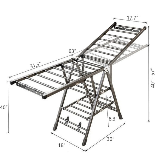 Susuzi Stainless Steel Clothes Drying Rack - Foldable, Space-Saving Gullwing Design with Wheels, 150 lb Capacity, for Indoor & Outdoor Use