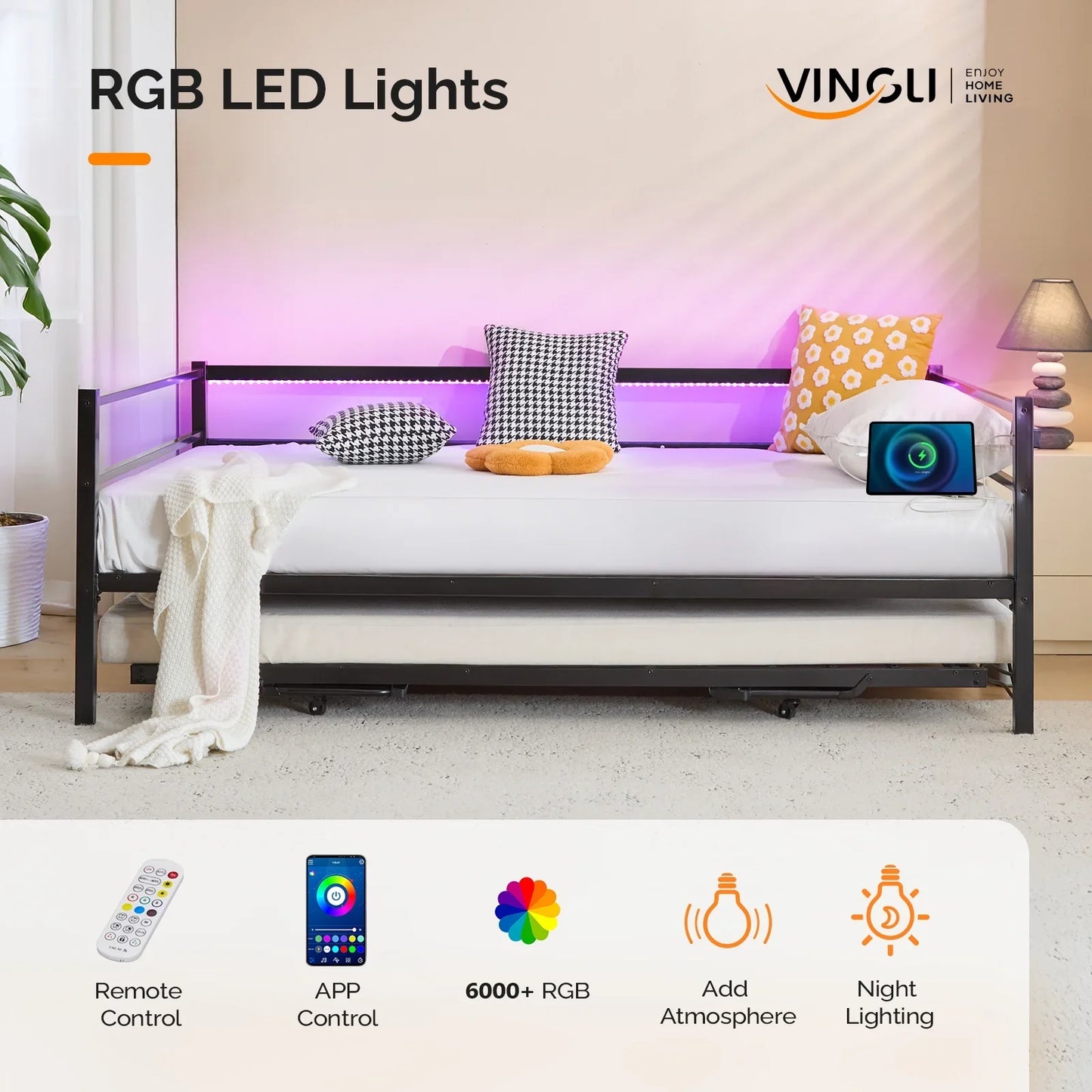 Zimtown Daybed with Trundle Included, Twin Size Metal Daybed Frame with Pull out Trundle Bed, No Box Spring Needed,Black