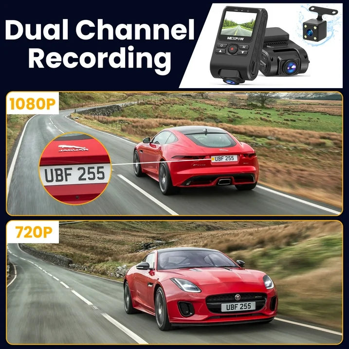 NEXPOW Dash Cam Front and Rear, 1080P Full HD Dash Camera, Car Camera with G-Sensor, Night Vision, 170 +150 Wide Angle, WDR, Loop Recording, Motion Detection, Parking Mode