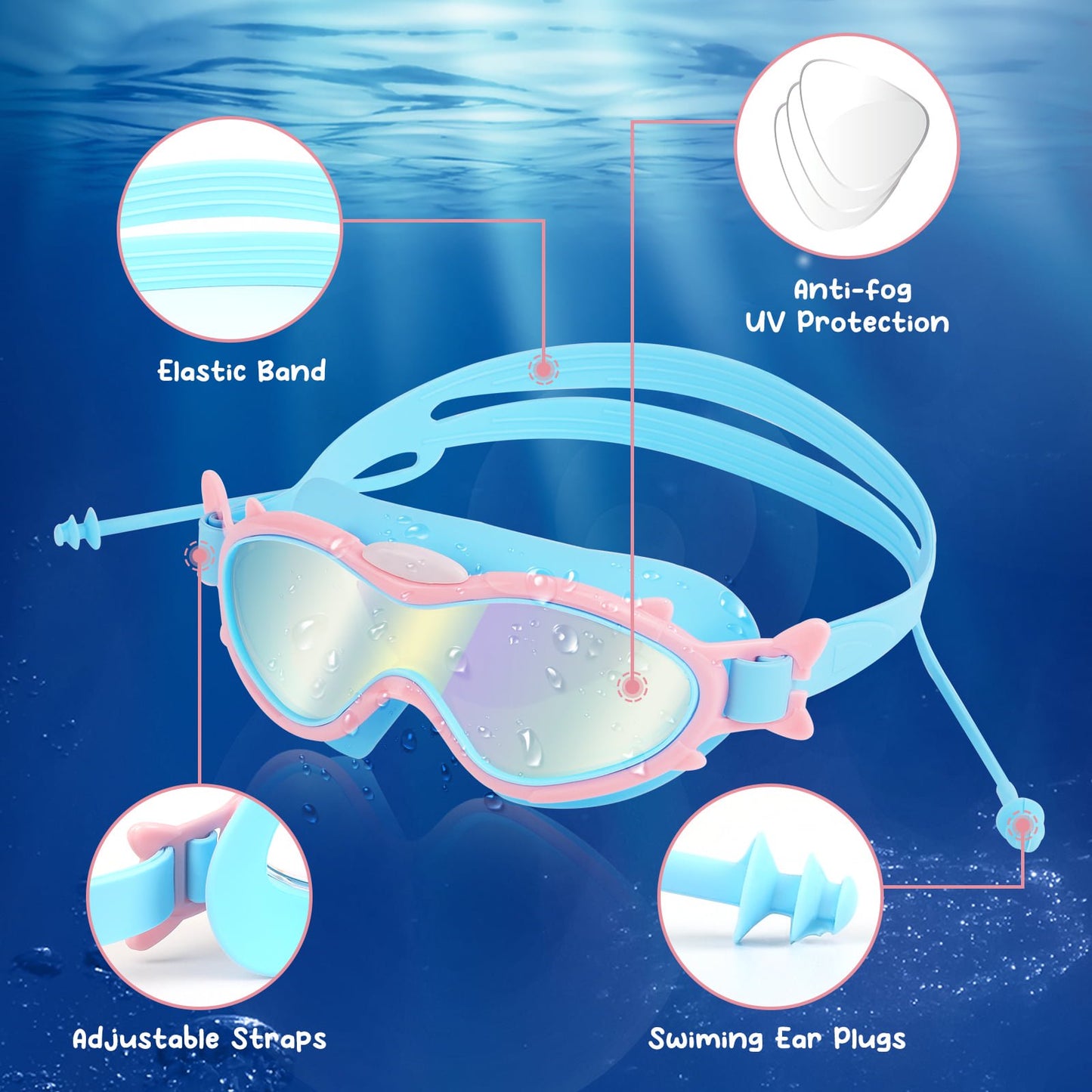 Kids Swim Goggles for Age 3-15 Boys Girls, 2 Pack Swimming Goggles